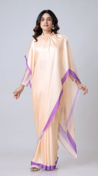 Mayawye Women's Soft Crepe Silk Printed Ready To Wear Saree With Unstitched Blouse 5.5Mtr (Beige)