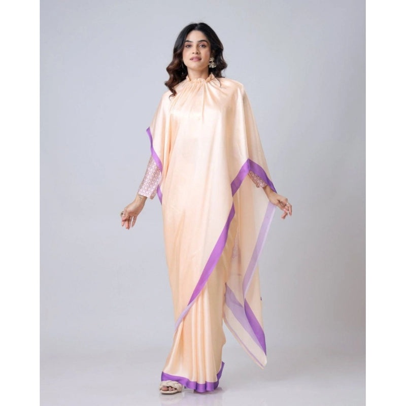 Mayawye Women's Soft Crepe Silk Printed Ready To Wear Saree With Unstitched Blouse 5.5Mtr (Beige)