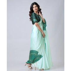 Mayawye Women's Soft Crepe Silk Printed Ready To Wear Saree With Unstitched Blouse 5.5Mtr (Green)