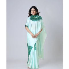 Mayawye Women's Soft Crepe Silk Printed Ready To Wear Saree With Unstitched Blouse 5.5Mtr (Green)