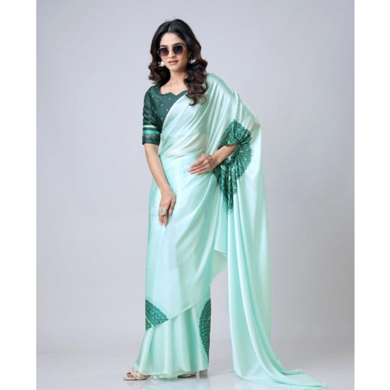 Mayawye Women's Soft Crepe Silk Printed Ready To Wear Saree With Unstitched Blouse 5.5Mtr (Green)