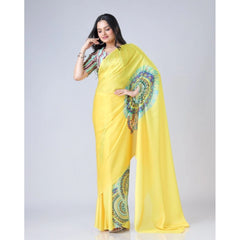 Mayawye Women's Soft Crepe Silk Printed Ready To Wear Saree With Unstitched Blouse 5.5Mtr (Yellow)