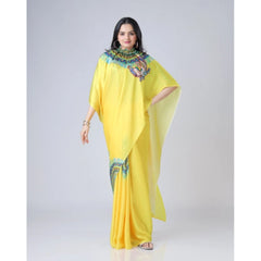 Mayawye Women's Soft Crepe Silk Printed Ready To Wear Saree With Unstitched Blouse 5.5Mtr (Yellow)