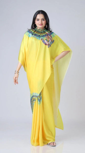 Mayawye Women's Soft Crepe Silk Printed Ready To Wear Saree With Unstitched Blouse 5.5Mtr (Yellow)