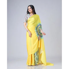 Mayawye Women's Soft Crepe Silk Printed Ready To Wear Saree With Unstitched Blouse 5.5Mtr (Yellow)