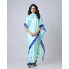 Mayawye Women's Soft Crepe Silk Printed Ready To Wear Saree With Unstitched Blouse 5.5Mtr (Turquoise)