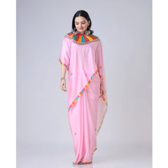 Mayawye Women's Soft Crepe Silk Printed Ready To Wear Saree With Unstitched Blouse 5.5Mtr (Pink)