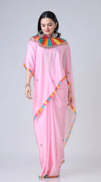Mayawye Women's Soft Crepe Silk Printed Ready To Wear Saree With Unstitched Blouse 5.5Mtr (Pink)