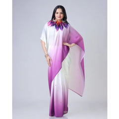Mayawye Women's Soft Crepe Silk Printed Ready To Wear Saree With Unstitched Blouse 5.5Mtr (Purple)