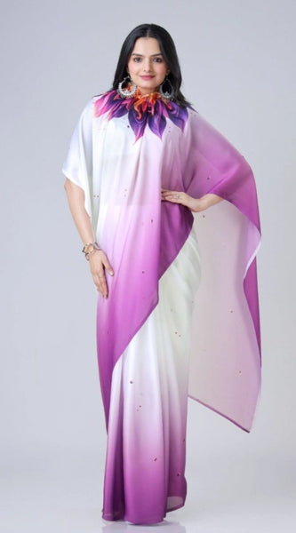 Mayawye Women's Soft Crepe Silk Printed Ready To Wear Saree With Unstitched Blouse 5.5Mtr (Purple)