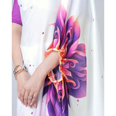 Mayawye Women's Soft Crepe Silk Printed Ready To Wear Saree With Unstitched Blouse 5.5Mtr (Purple)