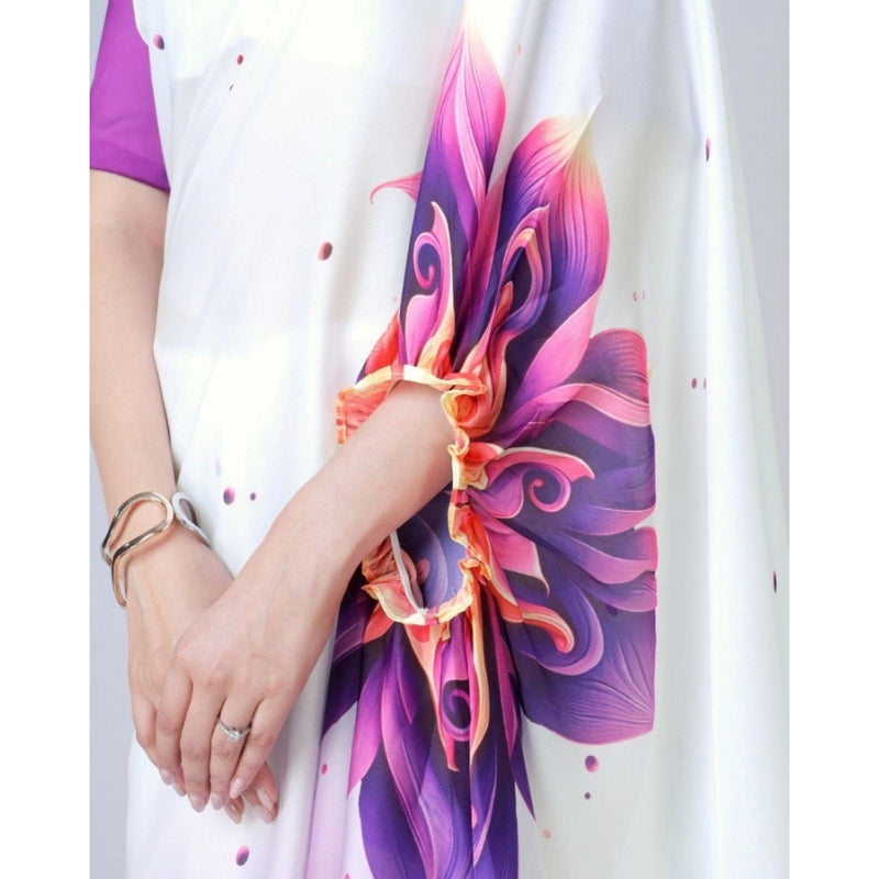 Mayawye Women's Soft Crepe Silk Printed Ready To Wear Saree With Unstitched Blouse 5.5Mtr (Purple)