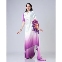 Mayawye Women's Soft Crepe Silk Printed Ready To Wear Saree With Unstitched Blouse 5.5Mtr (Purple)