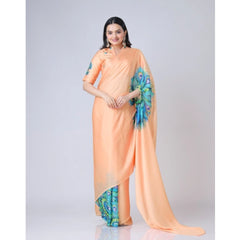 Mayawye Women's Soft Crepe Silk Printed Ready To Wear Saree With Unstitched Blouse 5.5Mtr (Orange)