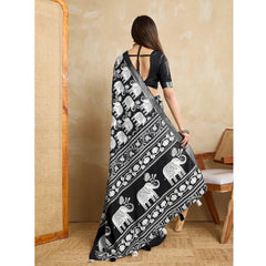 Mayawye Women's Silk Blend Printed Saree With Unstitched Blouse 5.5Mtr (Black)