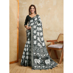 Mayawye Women's Silk Blend Printed Saree With Unstitched Blouse 5.5Mtr (Green)