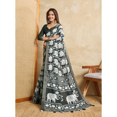 Mayawye Women's Silk Blend Printed Saree With Unstitched Blouse 5.5Mtr (Green)