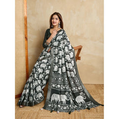 Mayawye Women's Silk Blend Printed Saree With Unstitched Blouse 5.5Mtr (Green)
