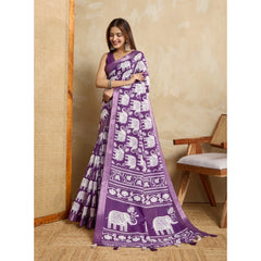 Mayawye Women's Silk Blend Printed Saree With Unstitched Blouse 5.5Mtr (Purple)