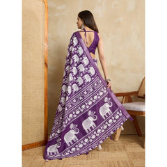 Mayawye Women's Silk Blend Printed Saree With Unstitched Blouse 5.5Mtr (Purple)