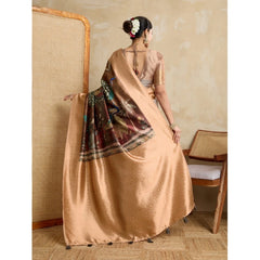Mayawye Women's Silk Printed Saree With Unstitched Blouse 5.5Mtr (Brown)