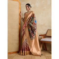Mayawye Women's Silk Printed Saree With Unstitched Blouse 5.5Mtr (Brown)
