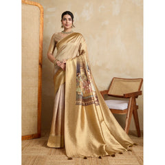 Mayawye Women's Silk Printed Saree With Unstitched Blouse 5.5Mtr (Gold)