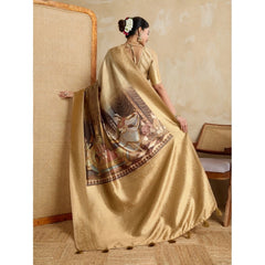Mayawye Women's Silk Printed Saree With Unstitched Blouse 5.5Mtr (Gold)
