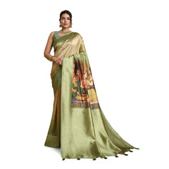 Mayawye Women's Silk Printed Saree With Unstitched Blouse 5.5Mtr (Mehendi)