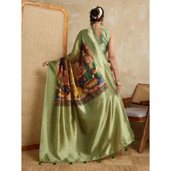 Mayawye Women's Silk Printed Saree With Unstitched Blouse 5.5Mtr (Mehendi)