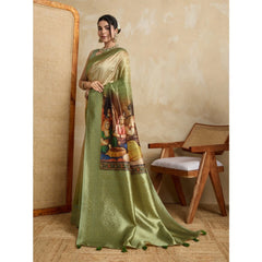 Mayawye Women's Silk Printed Saree With Unstitched Blouse 5.5Mtr (Mehendi)