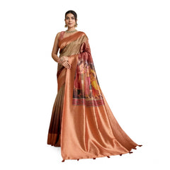 Mayawye Women's Silk Printed Saree With Unstitched Blouse 5.5Mtr (Peach)