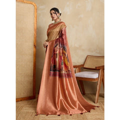 Mayawye Women's Silk Printed Saree With Unstitched Blouse 5.5Mtr (Peach)