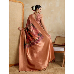 Mayawye Women's Silk Printed Saree With Unstitched Blouse 5.5Mtr (Peach)