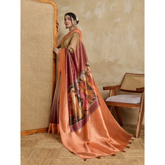 Mayawye Women's Silk Printed Saree With Unstitched Blouse 5.5Mtr (Peach)