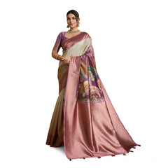Mayawye Women's Silk Printed Saree With Unstitched Blouse 5.5Mtr (Wine)