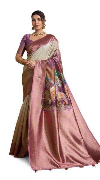 Mayawye Women's Silk Printed Saree With Unstitched Blouse 5.5Mtr (Wine)