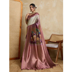 Mayawye Women's Silk Printed Saree With Unstitched Blouse 5.5Mtr (Wine)