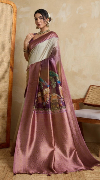 Mayawye Women's Silk Printed Saree With Unstitched Blouse 5.5Mtr (Wine)