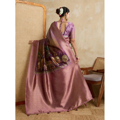 Mayawye Women's Silk Printed Saree With Unstitched Blouse 5.5Mtr (Wine)