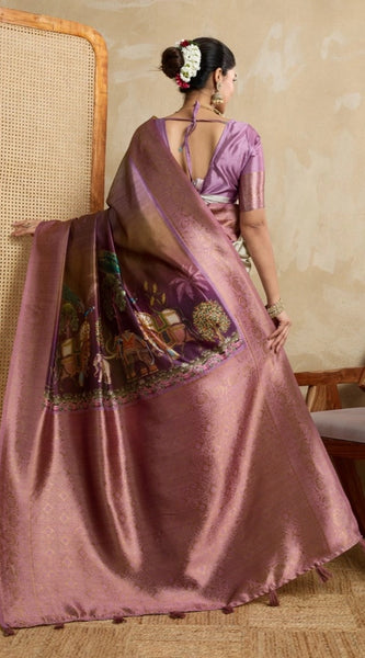 Mayawye Women's Silk Printed Saree With Unstitched Blouse 5.5Mtr (Wine)