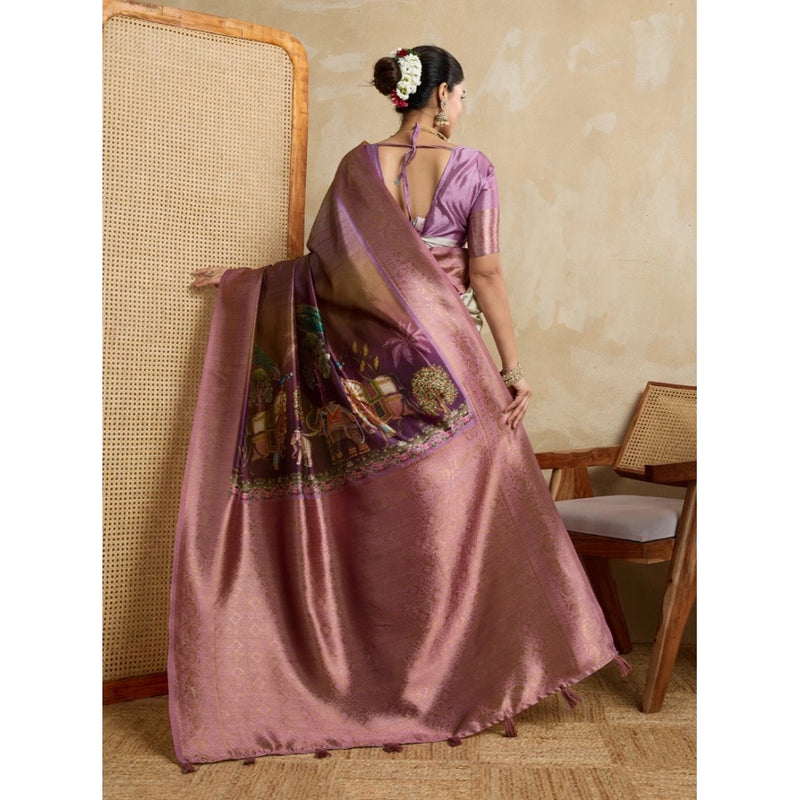Mayawye Women's Silk Printed Saree With Unstitched Blouse 5.5Mtr (Wine)