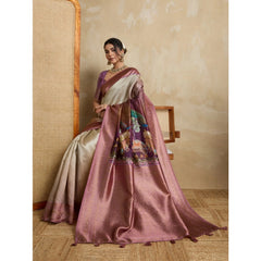 Mayawye Women's Silk Printed Saree With Unstitched Blouse 5.5Mtr (Wine)