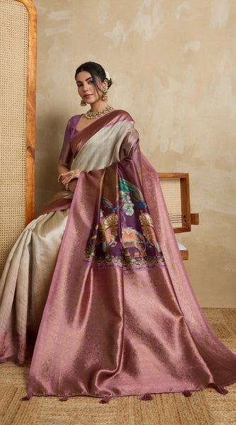 Mayawye Women's Silk Printed Saree With Unstitched Blouse 5.5Mtr (Wine)