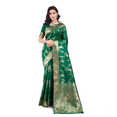 Mayawye Women's Banarasi Silk Printed Saree With Unstitched Blouse 5.5Mtr (Green)