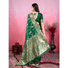 Mayawye Women's Banarasi Silk Printed Saree With Unstitched Blouse 5.5Mtr (Green)