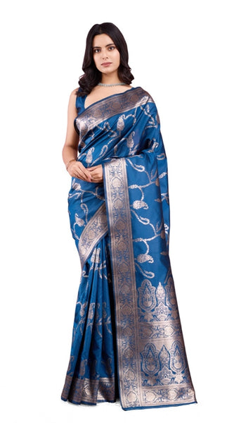 Mayawye Women's Banarasi Silk Printed Saree With Unstitched Blouse 5.5Mtr (Pinch)