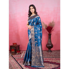 Mayawye Women's Banarasi Silk Printed Saree With Unstitched Blouse 5.5Mtr (Pinch)