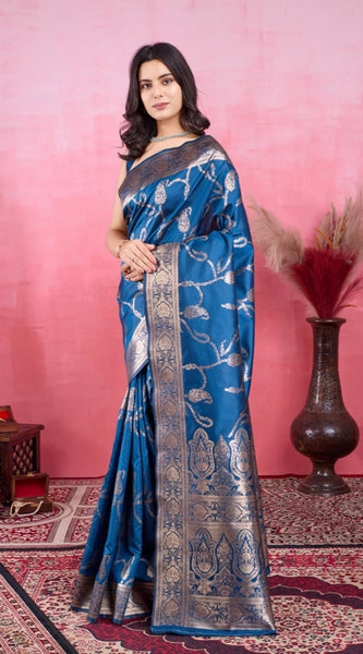 Mayawye Women's Banarasi Silk Printed Saree With Unstitched Blouse 5.5Mtr (Pinch)