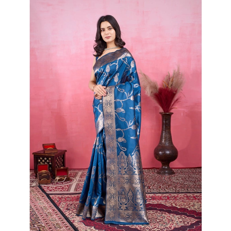 Mayawye Women's Banarasi Silk Printed Saree With Unstitched Blouse 5.5Mtr (Pinch)